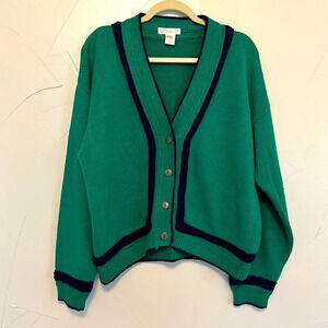 SYLVIA LIZ Kelly Green Slouch Boyfriend Cardigan Cotton Heavy EVC L